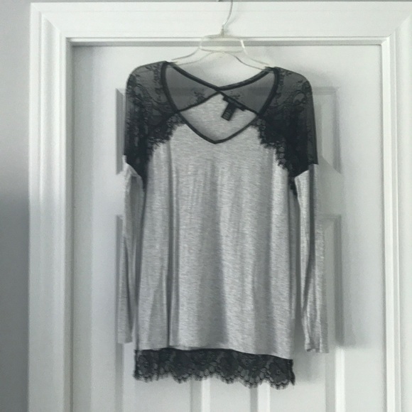 White House Black Market Tops - Soft t-shirt with black lace accents